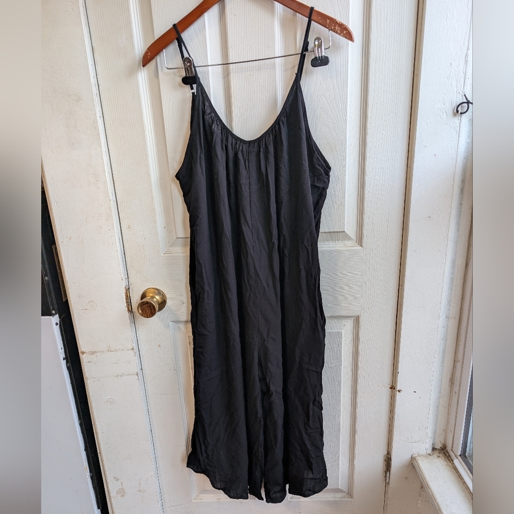 hunter & brown Black Tank Romper Jumpsuit Wide Leg Capri Length Size Small